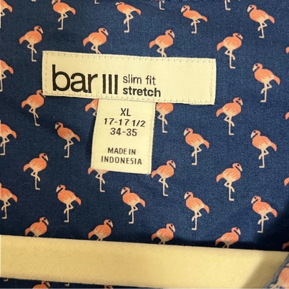 Bar lll Blue Flamingo Print Slim Fit Button-Up Shirt Size XL Vacation Resort - Picture 2 of 5